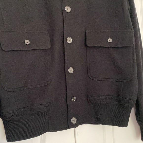 Faconnable Merino Wool Button Down High Neck Cardigan with Pockets Black Size M - Picture 5 of 12